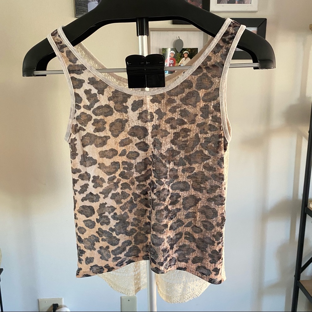 Delias Leopard Front, Crochet Back Tank Top / Size Small/Extra Small